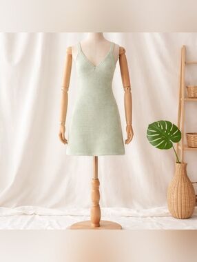 American Eagle Mint Green Crochet Knit Mini Dress Size M Y2K Spring Summer